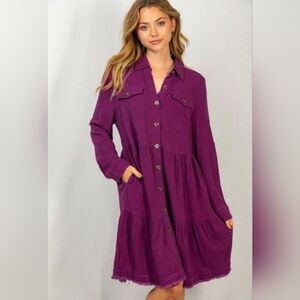New With Tags White Birch Long Sleeve Lined Shirt Dress 2XL Pockets Plum Color